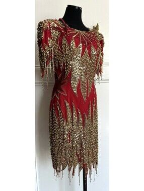 Buluchi Vintage Evening Prom Sequined Embroidered  Red Dress Size 6/8